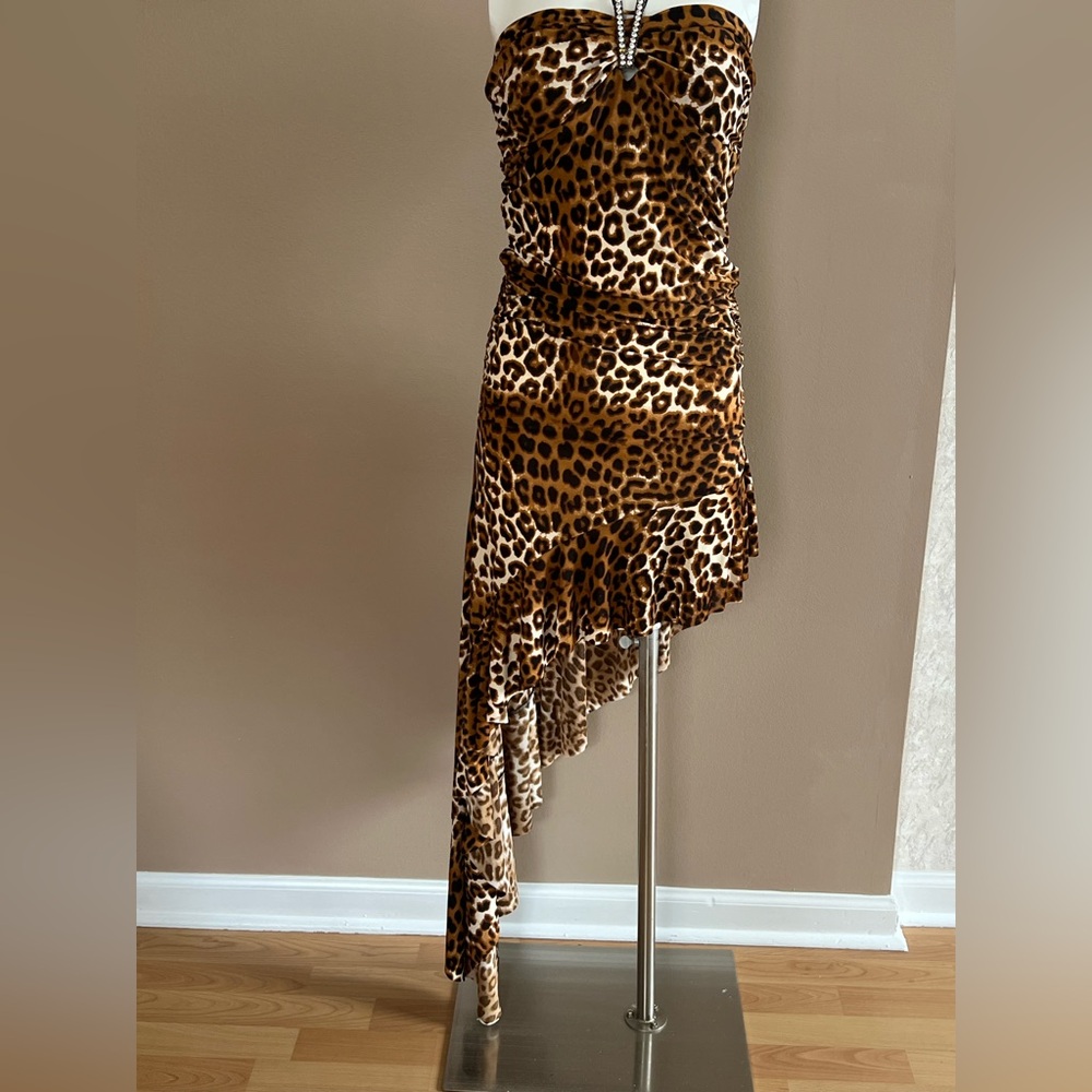 Amiclubwear Strapless Leopard Print Asymmetrical Dress